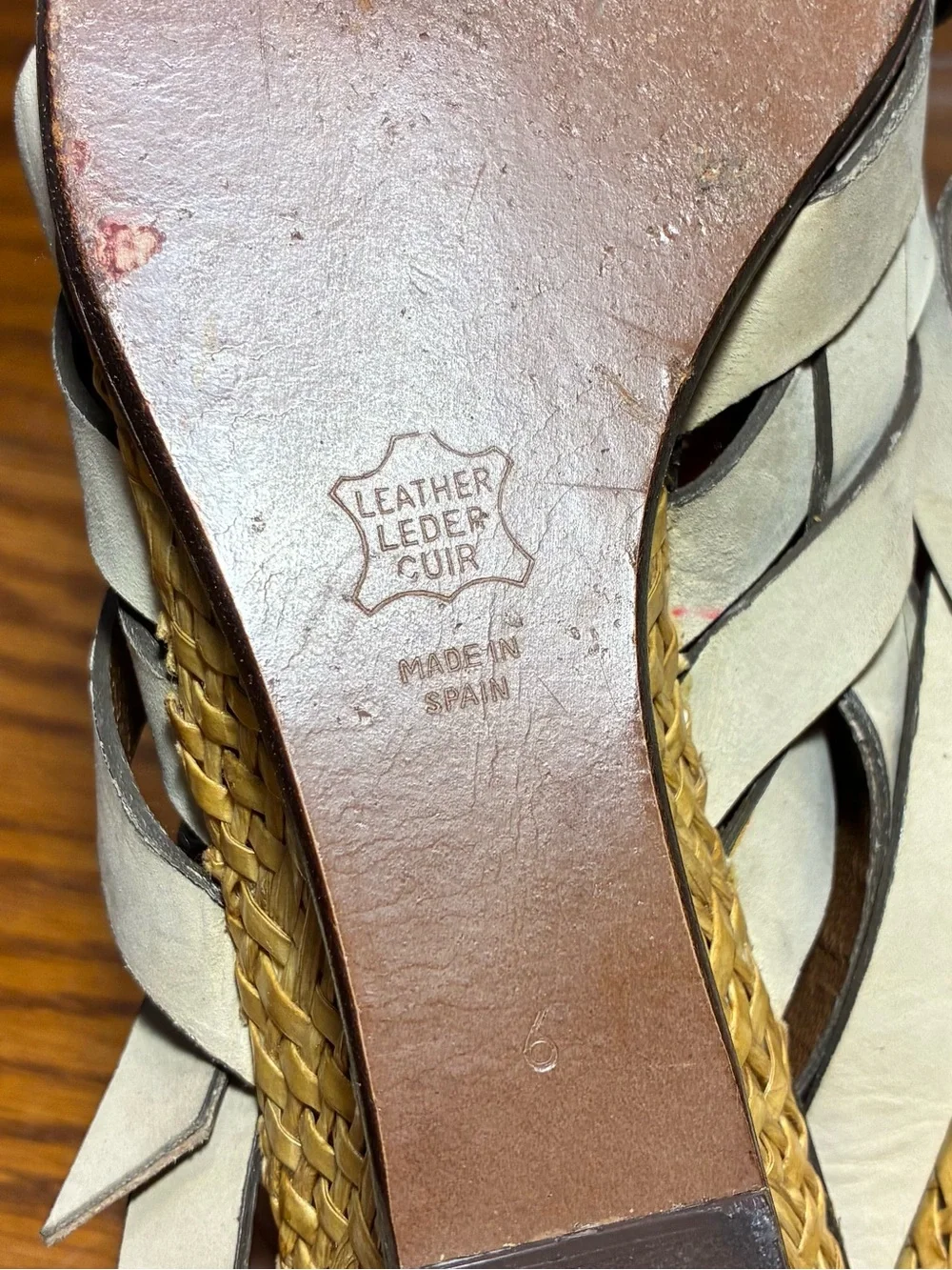 Y2K VTG Charles Jourdan Woven Nubuck Woven Wedge Slingback Sandals Beige Size 6